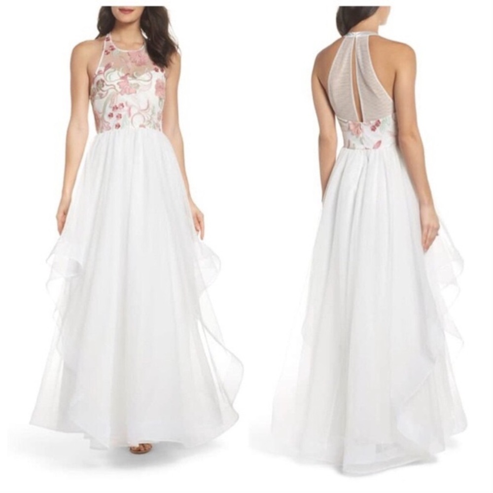 Sequin Hearts White Formal Drews with  and Pink floral embroidery